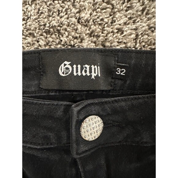 Guapi Mens Black Obsidian Blood Diamond Stacked Denim Fringe Pants Size 32x34 - Picture 4 of 11